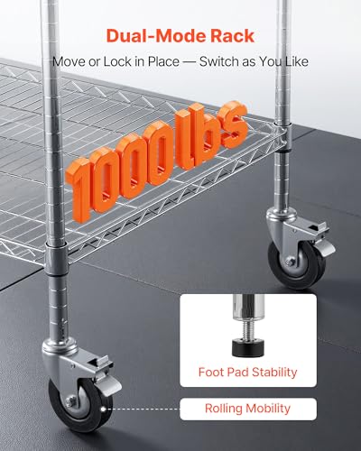 VEVOR Kitchen Utility Cart, 3 Tier Heavy Duty Adjustable Wire Storage Rack, Commercial Steel Rolling Service Trolley on Wheels, Work Table with Handle Bar, for Garage and Laundry Room, 40x25x40.9 in - size: 25"D x 40"W x 40.9"H