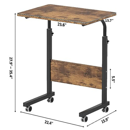 Side Table, 23.6in Adjustable Laptop Stand Portable Cart Tray Bedside Computer Table, Sofa Side Bed Table with Wheels, Rustic Brown - color: Rustic Brown, size: 23.6 inches