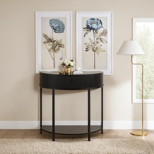 unipaws Half Moon Console Table with Drawer Storage, Narrow Entryway Table | Hidden Cabinet & Lower Shelf, Modern Semi-Circle Hallway Table for Living Room, Small Spaces (31.5" Width) - style: Drawer Storage