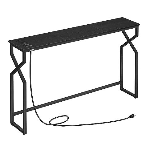 MAHANCRIS 44.9" Sofa Table, 9.4" Narrow Console Table with Charging Station, Couch Table Behind Sofa with Outlet, Entryway Table with Display Shelf, Living Room, Black CTHB113E01 - color: Black