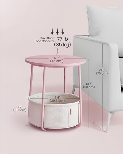 VASAGLE LILEA Collection - Small Round Side End Table, Modern Nightstand with Fabric Basket, for Living Room, Bedroom, Set of 2, Jelly Pink and Cream White ULET225SA01S - color: Jelly Pink + Cream White, size: Round + 2 pack