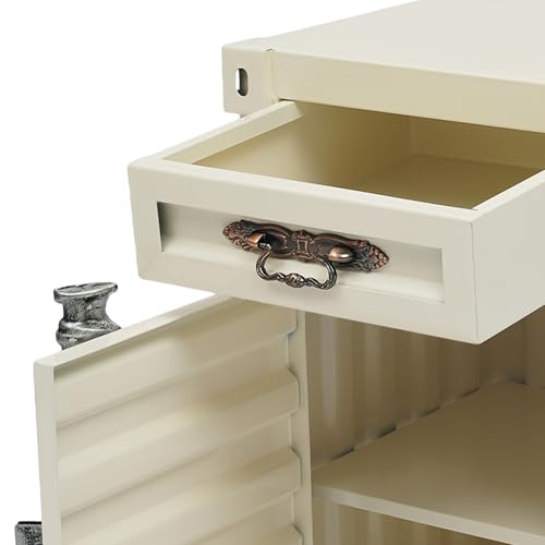 Industrial Shipping Container Nightstand, 3-Tier Cabinet with Drawers, End Tables Bedside Table Container Style Locker Wrought, Retro Style Metal Container Cabinet for Bar/Bedroom/Garage (White) - color: White