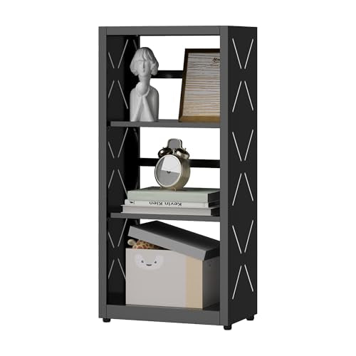 SteeLoong Narrow Bookshelf,3 Tier Bookcase,34" Black Metal Small Bookshelf with Adjustable Feet and Adjustable Shelves,Home Office Bookcase Shelf Storage Organizer for Living Room、Kitchen - color: Black, size: 3-Tier 16"W