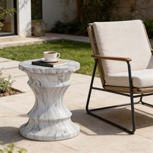 Stone Side Table,Round Faux Marble Side Table,Modern Small Stone End Table for Balcony (White-15.35"-5) - color: White-15.35"-5