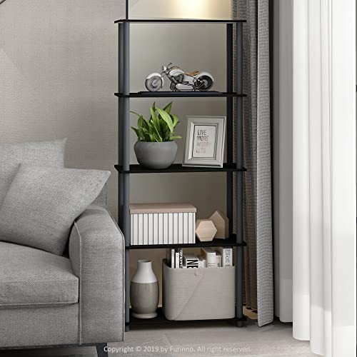 Furinno Turn-N-Tube Toolless Assembly 5-Tier Storage Shelves, Black Book Shelf, Open Storage Bookshelf, for Organization and Storage, Living Room, Home Office, Bedroom, Classic Black - color: Classic Black/Grey