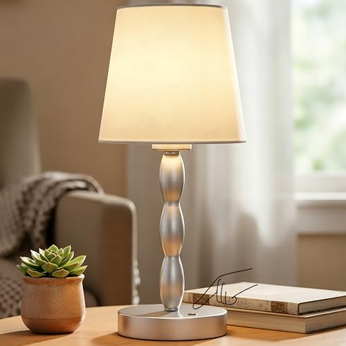 CASTLELIFE Rechargeable Cordless Table Lamp, 5000mAh Battery Powered Touch Desk Lamp, 3-Level & Stepless Dimmable Night Light, Portable Bedside Lamp for Bedroom, Outdoor, Bulb Included, Silver - color: Silver
