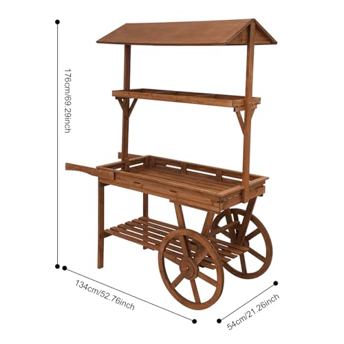 Vintage Flower Stand Cart, Vintage Wooden 3 Tier Flower Cart, Large Flower Rolling Cart for Display Candy Party Favors and Crafted Items