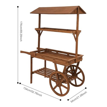 Vintage Flower Stand Cart, Vintage Wooden 3 Tier Flower Cart, Large Flower Rolling Cart for Display Candy Party Favors and Crafted Items