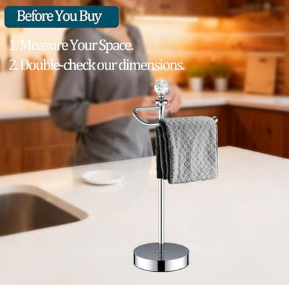 ROLABAM Bath Hand Towel Holder Standing, Stainless Steel Stable Free-Standing Towel Bar for Bathroom Kitchen Countertop, Rustic Towel Ring Stand with Crystal Ball 15.7” H (Polished Chrome, 2 Pack) - color: Polished Chrome-2pcs