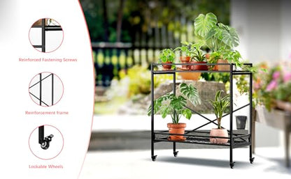 Zhongma 2 Tier Window Height Sturdy Metal Plant Stand with Wheels, 36.6x16x39.4 Inch High, Heavy Duty Succulent Shelf for Home Indoor and Outdoor, 440 LBS Capacity & Heavy Duty Construction - color: 2 Tier 36.6 x16x39.4 Inch High
