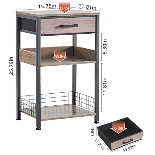 Lerliuo 3-Tier Printer Stand with Fabric Drawer and Shelves, Grey | Three-tier printer stand with fabric drawer and two shelves for paper, office supplies, scanners and fax machines - color: Grey