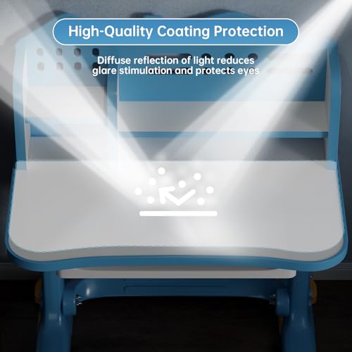Kids Desk and Chair Set, Height Adjustable Child's School Study Writing Tables, Kids Desk with Bookstand and Storage Drawer, Widened Desktop with Desktop for Boys and Girls - color: Blue-a