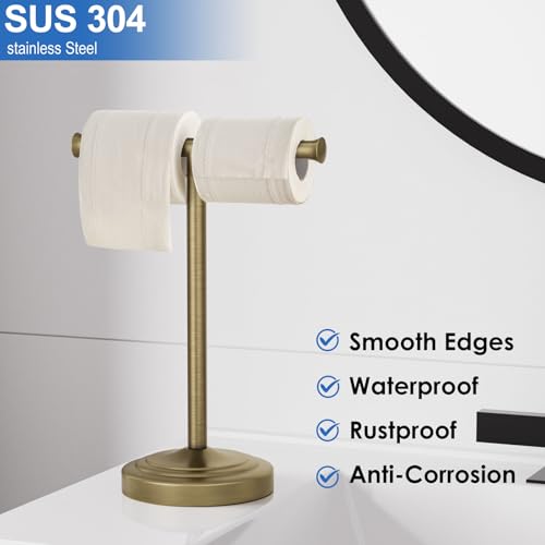 RUMOSE 13 Inch Antique Brass Towel Bar Stand Hand Holder Bathroom Kitchen Vanity Countertop T-Shape Towel Rack Free Standing Stainless Steel - color: Antique Brass