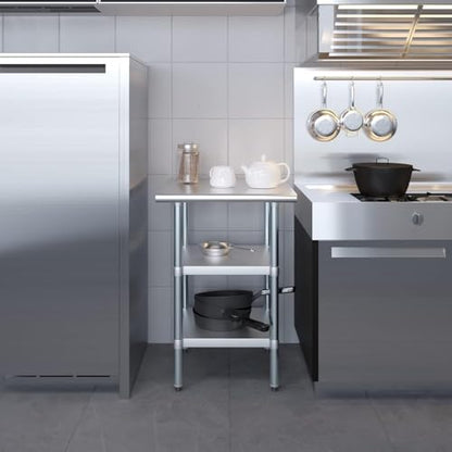 Stainless Steel Work Table with Double Undershelf – Compact Commercial Prep Table for Kitchen, Restaurant, Bakery – NSF Certified (24 x 24) - size: 24x24