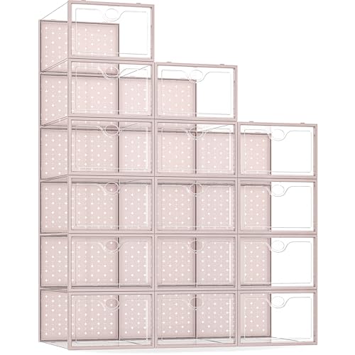 15 Pack X-Large Shoe Storage Boxes, Shoe Organizer Clear Stackable | Fit US Size 11, 6.2” Height, Shoe Dispaly Case Holder Bins Sneaker Storage for Sneakerheads, For Home and Family, Pink - color: Pink, size: 15 Pack