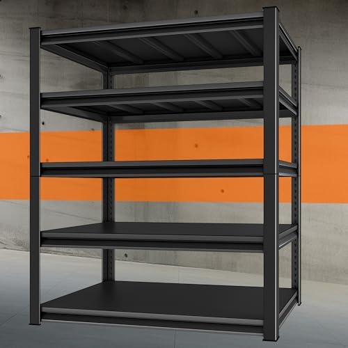 Metal Storage Garage Shelving - 5 Tier 48'' Wide 3000 Lbs Heavy Duty Utility Shelves Freestanding - Adjustable Rack Units for Kitchen Pantry Basement - 48" W x 24" D x 78" H Black - size: 48"Wx24"D-5T