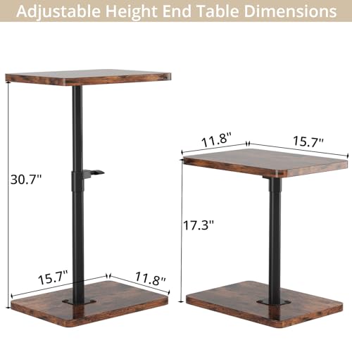 TV Trays for Eating on Couch - Height Adjustable C Shaped End Table with 360° Swivel, Slide Under Sofa Side Table for Small Spaces, Snack Table for Bed Chair Living Room Bedroom Laptop, Rustic Brown - color: Rustic Brown