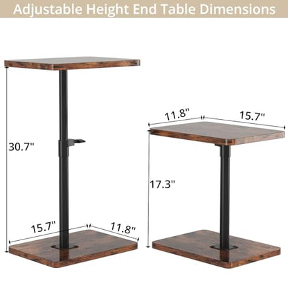 TV Trays for Eating on Couch - Height Adjustable C Shaped End Table with 360° Swivel, Slide Under Sofa Side Table for Small Spaces, Snack Table for Bed Chair Living Room Bedroom Laptop, Rustic Brown - color: Rustic Brown
