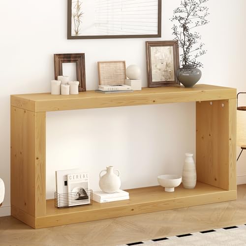 JOSHEN 60" Entryway Hallway Shelf Table, Easy-Assembly Square Table, Stable Space-Saving for Living Room, Natural - color: Natural