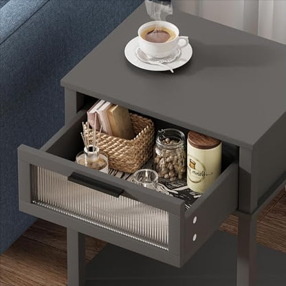 Nightstand Wooden Bedside Table with Drawer Grey Night Stands Modern Style Small End Table Side Table with Storage Shelf for Bedroom Living Room MLBZ10G - color: Grey