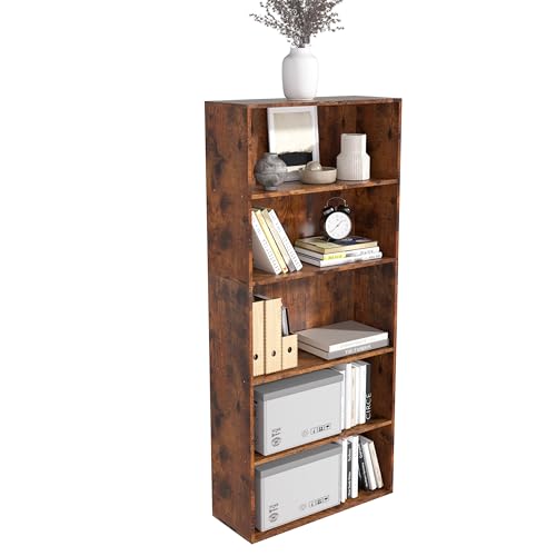 Wooden 5 Tier Book Shelf,5 Cube Storage Organizer,5 Tier Low Bookcase Storage Display Organizer, 54 Inch Versatile Cubes Shelf and Cubby Unit for Any Space (Dark Brown, 5 Cube-W~23.6inch) - color: Brown, size: 5 Cube