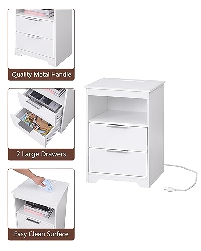 End Table White，with 2 Drawers and Large Storage Space TC02WET - color: White, style: 2 Drawers