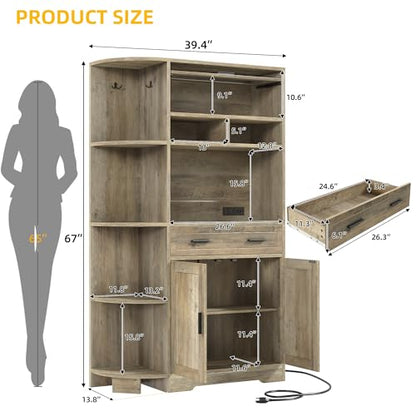 DWVO 67" Farmhouse Kitchen Pantry Cabinet with Storage Cabinet, Ash Gray | Coffee Bar & Charging Station, Buffet Sideboard, Microwave Stand, Hutch Cupboard for Dining Room Kitchen Living Room - color: Ash Gray