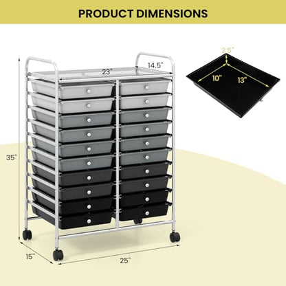DREAMADE Rolling Cart with Storage Drawers, Utility Cart with Removable Plastic Drawers, Lockable Wheels, Art Cart for Classroom Organization Art Supplies Office Scrapbook (20 Drawers, Mixed-black) - color: Mixed-black, style: 20 Drawers