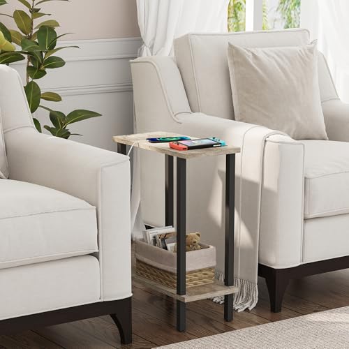 TUTOTAK Small Side Table, Narrow End Table, Skinny Sofa Table, Slim Nightstand, Couch Table, Living Room, Bed Room, Greige TB01BG062 - color: Greige, size: 2-Tier（7.9"D x 15.8"W x 22.5"H）