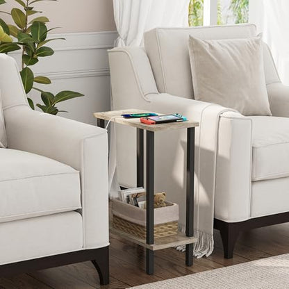 TUTOTAK Small Side Table, Narrow End Table, Skinny Sofa Table, Slim Nightstand, Couch Table, Living Room, Bed Room, Greige TB01BG062 - color: Greige, size: 2-Tier（7.9"D x 15.8"W x 22.5"H）