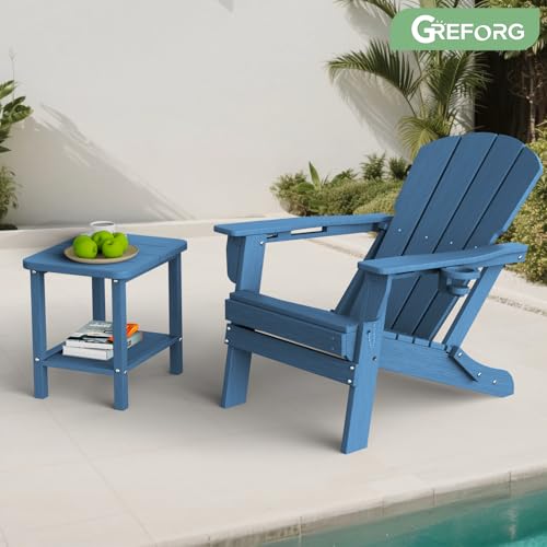 Patio Side Table, Small Rectangular HDPE Adirondack End Table for Outdoor Use in Pool, Garden, Lawn, Backyard,Navy - color: Navy