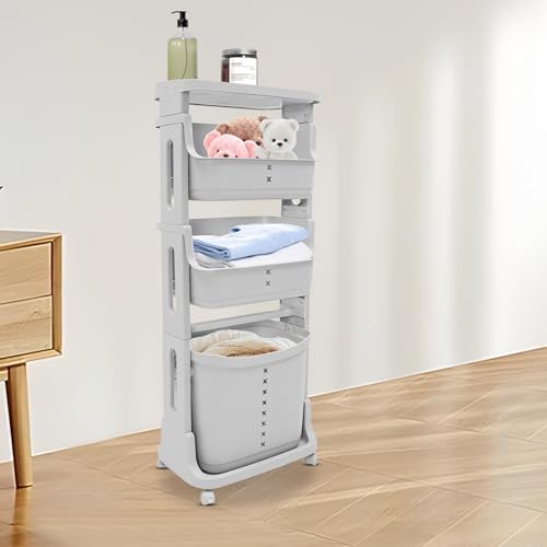 Laundry Basket, Laundry Basket Organizer Sorter Clothes Storage Organizer Shelf Rolling Cart with 4 Wheels, Laundry Hamper Basket Sorter Washing Hamper for Kitchens Bathrooms Bedrooms (4 Tier, Grey) - style: 4 Tier, Grey