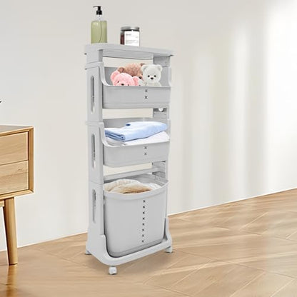 Laundry Basket, Laundry Basket Organizer Sorter Clothes Storage Organizer Shelf Rolling Cart with 4 Wheels, Laundry Hamper Basket Sorter Washing Hamper for Kitchens Bathrooms Bedrooms (4 Tier, Grey) - style: 4 Tier, Grey
