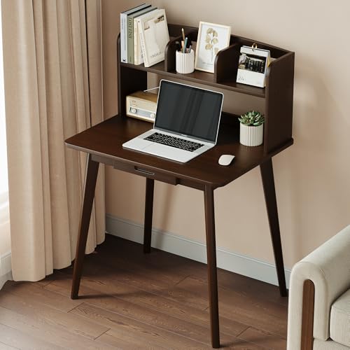 IOTXY Small Writing Desk with Hutch - 31.5" Work Computer Study Table with Drawer for Home and Office, Black Walnut - color: Black Walnut, size: 31.5-Inch