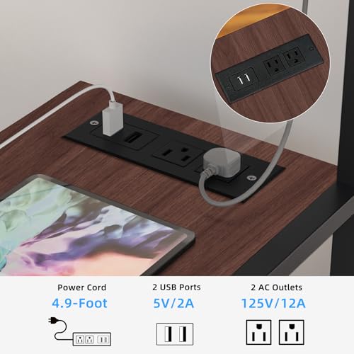 Lerliuo 24" Wide Large Printer Stand with Storage, Walnut | Printer Table for Home Office with Charging Station, 3 Tier Industrial Mobile Printer Cart with Lockable Wheels - color: Walnut