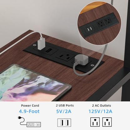 Lerliuo 24" Wide Large Printer Stand with Storage, Walnut | Printer Table for Home Office with Charging Station, 3 Tier Industrial Mobile Printer Cart with Lockable Wheels - color: Walnut