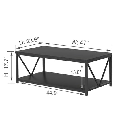 EXCEFUR Black Coffee Table, Modern Wood and Metal Living Room Table with Storage Shelf, 47 Inch - color: Black, size: 47 inch