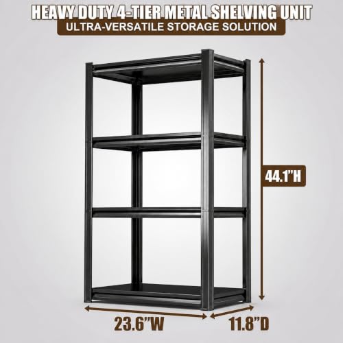 4 Tier Metal Bookshelf, Adjustable Tall Bookcase, Heavy Duty 2400 LBS Modern Deep Book Shelf, Bolt-Free Storage Shelves for Living Room, Home Office, Garage, 23.6" Wx 11.8" Dx 44.1" H - size: 4 Tier-23.6"Wx 11.8"Dx 44.1"H