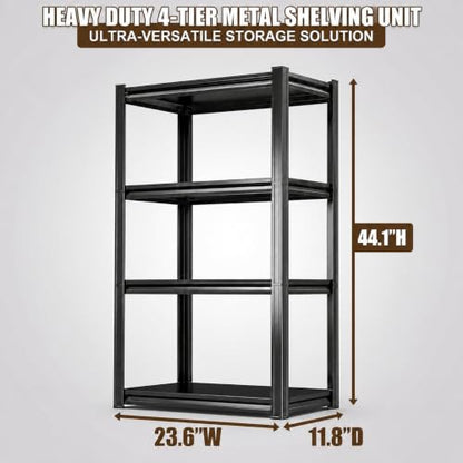 4 Tier Metal Bookshelf, Adjustable Tall Bookcase, Heavy Duty 2400 LBS Modern Deep Book Shelf, Bolt-Free Storage Shelves for Living Room, Home Office, Garage, 23.6" Wx 11.8" Dx 44.1" H - size: 4 Tier-23.6"Wx 11.8"Dx 44.1"H