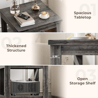 Homieasy 20" End Table with Storage Shelf, Square Farmhouse Bedside Table, Grey - color: Grey