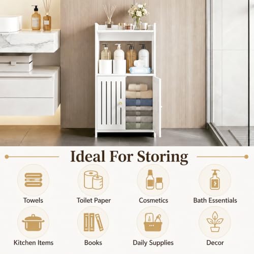 HAYOFAMY 3-Tier Bathroom Storage Cabinet 8.7" D x 14.2" W x 24.8" H | White Floor Cabinet, Freestanding Organizer with Door, for Living Room Kitchen Small Space, PVC Material - size: 3-Tier 8.7" D x 14.2" W x 24.8" H