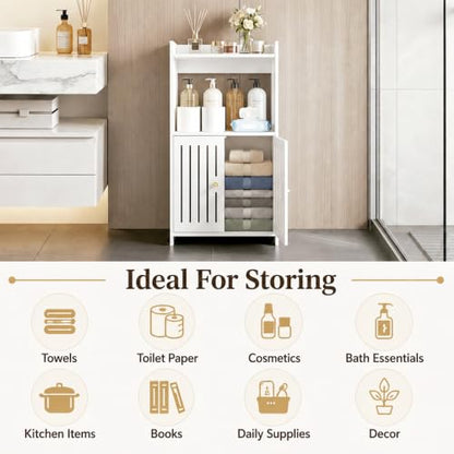 HAYOFAMY 3-Tier Bathroom Storage Cabinet 8.7" D x 14.2" W x 24.8" H | White Floor Cabinet, Freestanding Organizer with Door, for Living Room Kitchen Small Space, PVC Material - size: 3-Tier 8.7" D x 14.2" W x 24.8" H