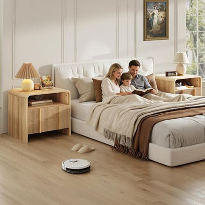 AMERLIFE Fluted Night Stand with Storage Drawers, Modern Small Nightstand & Bedside Table with Open Shelf, Curved Profile Design & Pine Handles, Wood End Table for Bedroom, Oak - color: Oak