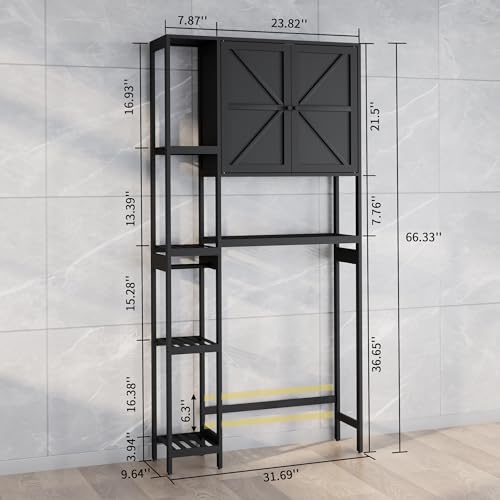 Bamboo Over The Toilet Storage, Above Toilet Organizer Storage Shelf Stand, Tall Freestanding Behind Toilet Rack, Tiered Bathroom Space Saver Shelving, Easy Assembly (Black) - color: Black