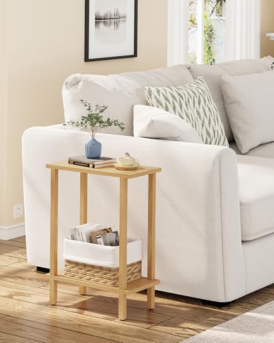 TUTOTAK Narrow Side Table, 2-Tier Small End Table for Couch | Skinny Sofa Table, Slim Nightstand, Easy Assembly for Living Room, Bedroom, Natural TB01BN062 - color: Natural, size: 2-Tier（7.9"D x 15.8"W x 22.5"H）