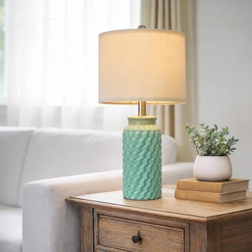 USumkky 20.5" Ceramic Table Lamps Set of 2 - Modern Farmhouse & Boho Style, Bedside Nightstand Lamps for Bedroom, Living Room End Table Lamps, Small Desk Lamp(Tiffany Blue) - color: 20.5" Tiffany Blue-2 Pack