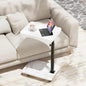 Adjustable Tv Trays for Eating on Couch That Slide Under,360° Swivel C Shaped End Sofa Side Snack Table with Wheels for Living Room and Bedroom, Bed,Chair, (White Marble+Black) - color: White Marble+black