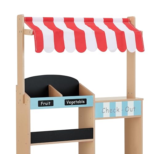 Teamson Kids My Little Helper Market Stand Playset, Multicolor | Multicolor, With Awning, Produce Stand - style: Red Market Stand
