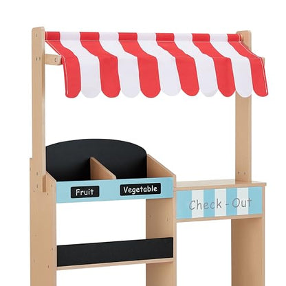 Teamson Kids My Little Helper Market Stand Playset, Multicolor | Multicolor, With Awning, Produce Stand - style: Red Market Stand