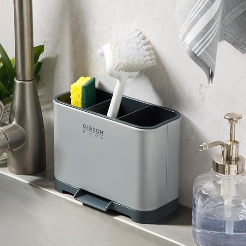Gibson Home Ledgebrook Sink Caddy With Metal Panel, Sponge Holder for Kitchen Sink, Countertop Organizer and Storage Essentials With Drain Board - size: Sink Caddy w/o Rack